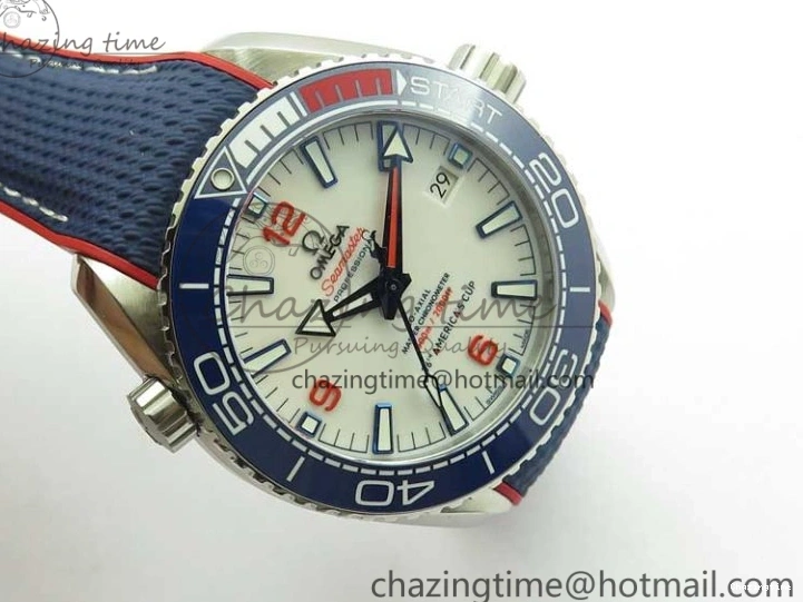 0504 Comfortable Planet Ocean 43.5mm America’s Cup VSF Best Edition White Dial On Blue Gummy Strap A 7900